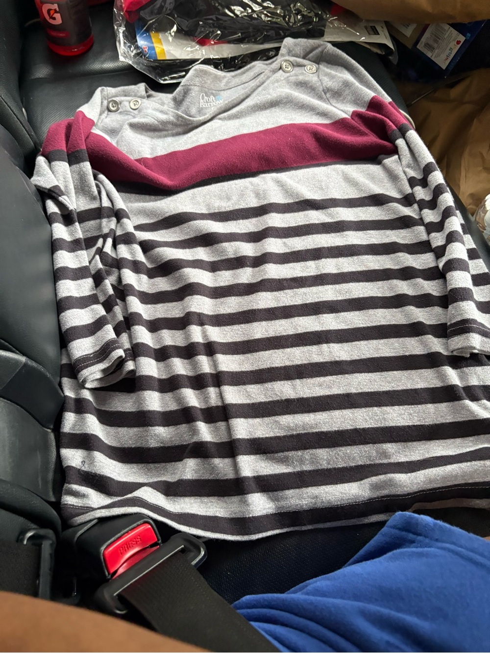 croft & barrow Gray and Burgundy Striped Long-Sleeve Tee